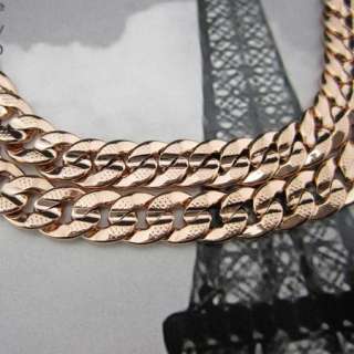 mens 18k rose gold filled carved necklace 23.6 curb chain 7mm link 