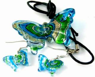 G2582 Blue Murano glass Butterfly Necklace Earrings set  
