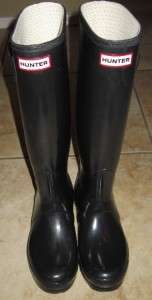 Hunter Original Tall High Gloss Black Rain Boot Womens sz 8  