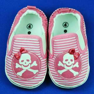  & White Stripe Pirates Skull Gril Infant Shoes Sz4,12 18 Mts  