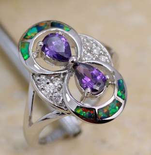 OR565 Amethyst Rainbow Opal Gemstone Silver Ring SZ 8  