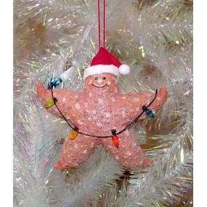   Starfish Wearing Santa Hat Glitter Christmas Ornament