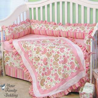Baby Girl Pink Green Paisley Infant Nursery Bedding Set  