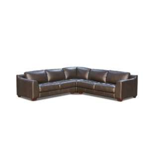 Zen Mocha Leather L Shaped Sectional Sofa with Square Corner Chair 