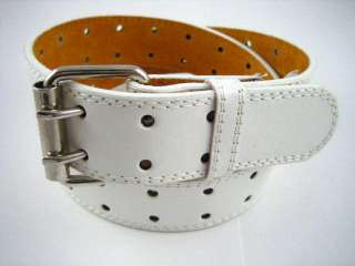 Double Row 2 Grommet Holes Faux Leather Belt White  