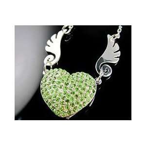  8GB Green Crystal Heart with Wings and Necklace