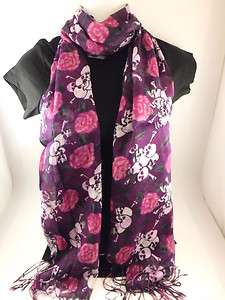 PURP SKULL ROSES DAY OF THE DEAD ROCKABILLY PUNK ROCK SCARF  