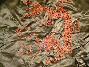   Japanese Gold Silk Pillow Cover Case Embroidery Orange Dragon Japan