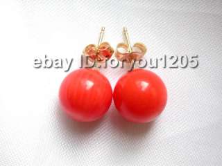 StunningNatural 10mm Red Round Coral Earrings 14K  