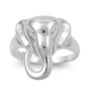  Sterling Silver 19mm Elephant Head Ring (Size 5   9 