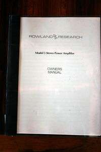 Rowland Research Model 5 Amplifier Owners Manual *Orig*  
