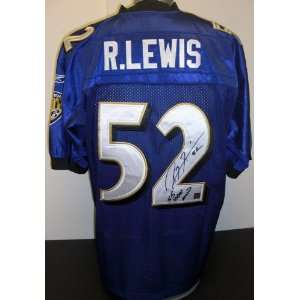 Ray Lewis Autographed Baltimore Ravens AUTHENTIC Reebok Purple Jersey 