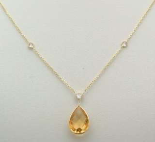 14K Yellow Gold Necklace/Pear Shaped Citrine & Czs 16  
