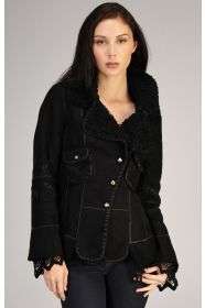 NWT  BOUTIQUE MONORENO BLACK FAUX SHEARLING COAT WITH CROCHET LACE 