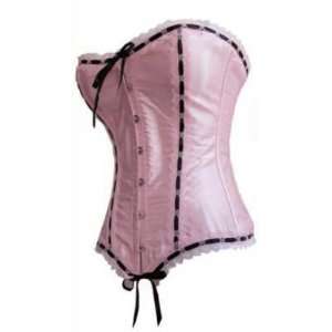  Pink Boned Corset w Pink Lace and Black Accent Ribbons 