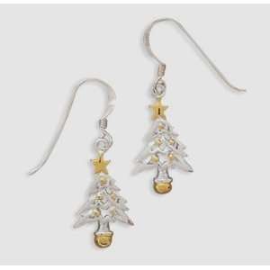   SOLID .925 STERLING SILVER & 14K GOLD CHRISTMAS TREE HOLIDAY EARRINGS
