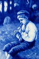 e751 BOY WITH FLUTE ON 16 HANDPAINTED DELFT WALL PLATE PORCELEYNE 