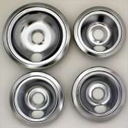 Range Kleen Three small and large chrome plated drip pans   4 pack at 
