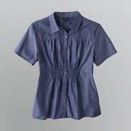 Basic Editions Women’s Short Sleeve Shirred Blouse 