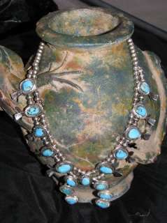   Indian Turquoise & Sterling Silver Squash Blossom Necklace  