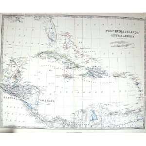  Johnston Antique Map C1860 America Honduras Cuba Leeward 