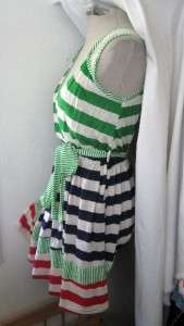 NEW OATMEAL/GREEN/RED Striped LACE BACK Color Block RETRO DRESS Small 
