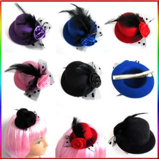 Colors Party Mini Veil Feather Hair Clip Hat top Fascintor Burlesque 