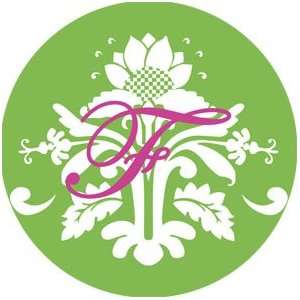 Melamine Plate   Damask Lime with Hot Pink Initial