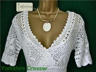   White CLAUDIA CROCHET Knit DRESS  Size SMALL   Uk 8 10 12  