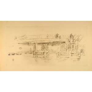  1914 Old Battersea Bridge Whistler Thames Lithograph 