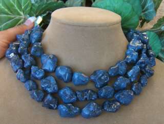ROYAL BLUE BLUEBERRY 3 STRAND MULTI TURQUOISE NECKLACE BEADS CHUNKY 