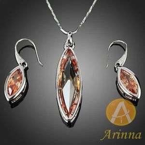 ARINNA topaz yellow marquise pendant necklace earrings sets Swarovski 