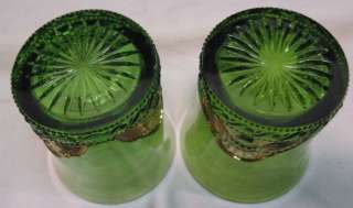 e1900s EAPG GREEN COLORADO TUMBLERS~GOLD~PAIR~US GLASS  