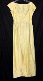 Vintage Pale Yellow Satin Floor Length Dress With Front & Back Kitten 