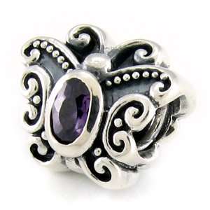 Pandora Style Purple CZ Butterfly Charm fits Pandora OHMBeads Bracelet 