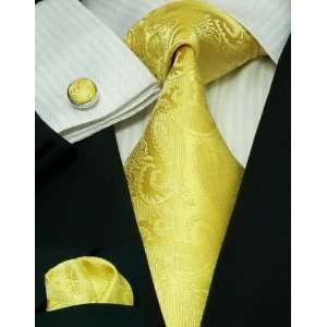  Mens Paisley Golden Yellow 100% Silk Tie Set TheDapperTie 