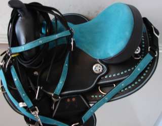   Bling w/crystal trim Synthetic Western trail Saddle +Headstall Set Kid