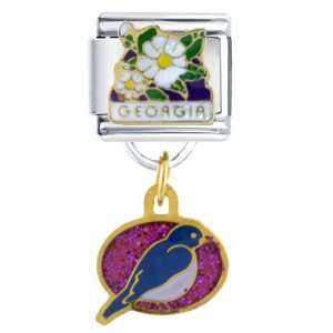  Georgia State Bird & Flower Italian Charm Bracelet Link 