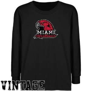 Miami University RedHawks Youth Black Distressed Logo Vintage T shirt