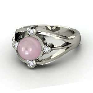  Compass Ring, Pink Cultured Pearl 14K White Gold Ring with 
