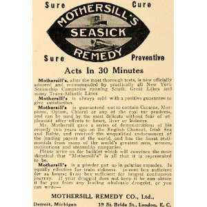 1911 Ad Motersills Seasick Remedy Medicine Powder MI   Original Print 