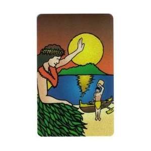 Collectible Phone Card Hawaiian Artwork Hula Dancer, Canoe, Sun 