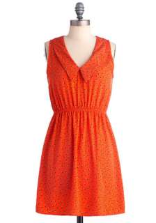 Budding Star Dress   Mid length, Orange, White, A line, Sleeveless 
