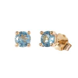  14k Yellow Gold 4mm Round Shaped Blue Topaz Stud Earrings 