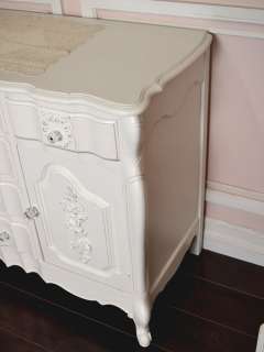   Cottage Chic White Rose Wreath French Style Buffet Credenza Cabinet