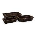   Furnishings Set of 3 Large Wooden Woven Willow Tropical Serving Trays