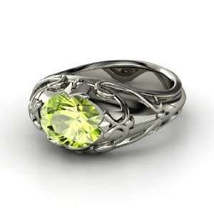  Hearts Crown Ring, Oval Peridot Platinum Ring Jewelry