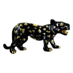  Gold And Black Spotted Cat Pin   Gold Plated Enamel 