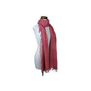  NOVICA Cotton scarf, Sunset Red