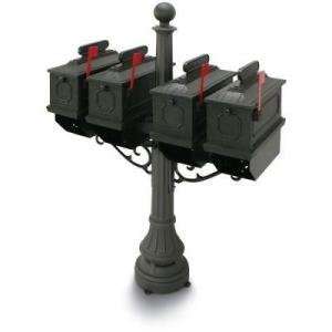   1812 Black Port Hill Plastic Mailboxes with Post Patio, Lawn & Garden